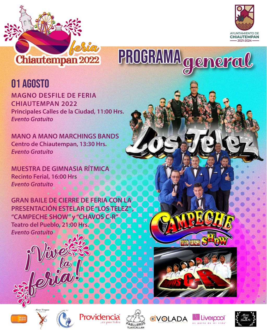 Hoy, Los Telez, Campeche Show y Chavos C-R, gratis, en Chiautempan